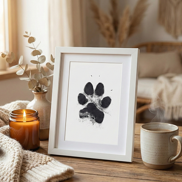 Card paw print in white frame